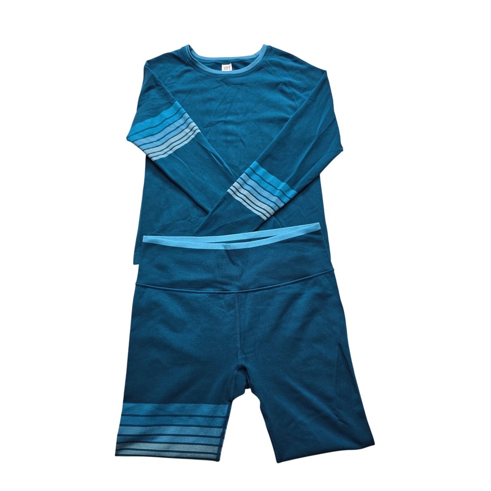 JoyLab Kids Teal Blue Seamless Activewear Set Striped Leggings Top XL Gorpcore